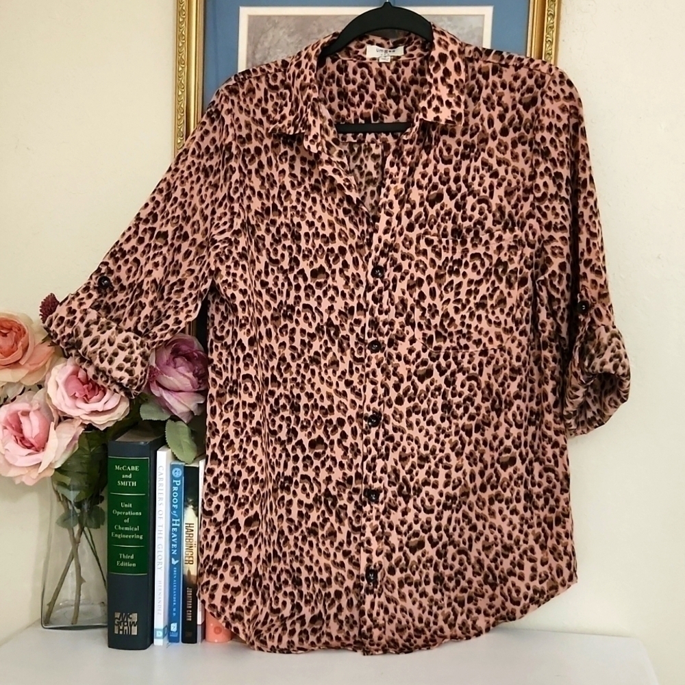Umgee Leopard Print Button Down Pink Brown Femini… - image 1